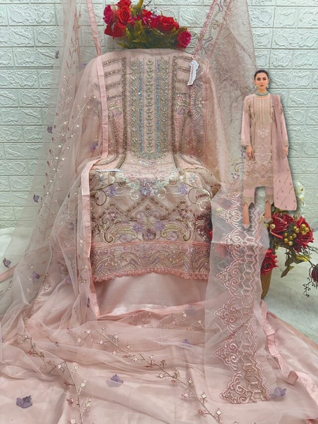 Pink Colour ORGANZA EMBROIDERED WITH HAND WORK Suits