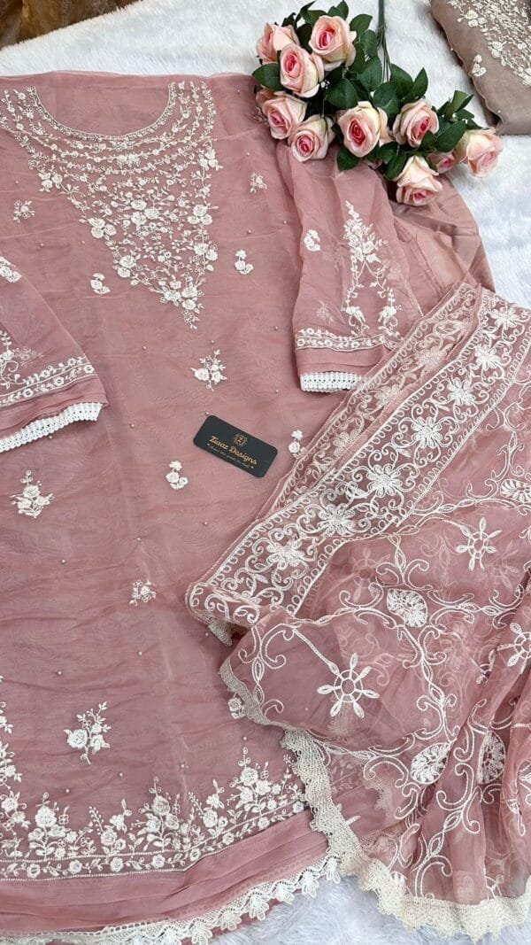 Pink Colour Organza Embroidered, handwork Suits