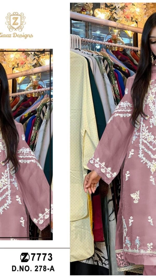 Pink Colour Organza Embroidered, handwork Suits