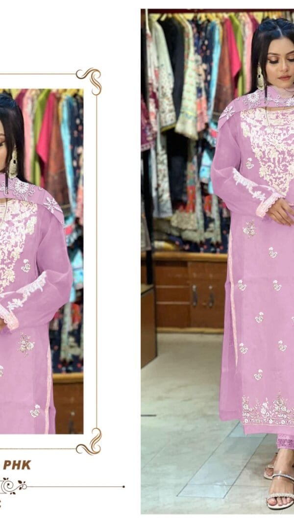 Pink Colour Organza Embroidered, handwork Suits