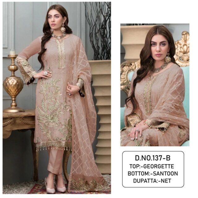 Pink grey Colour Georgette With Sequence Embroidery & Diamond Work Suits