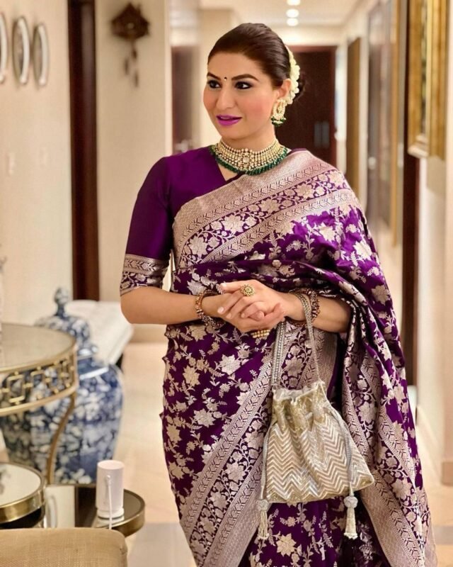 Purple Colour Banarasi Soft Silk Saree
