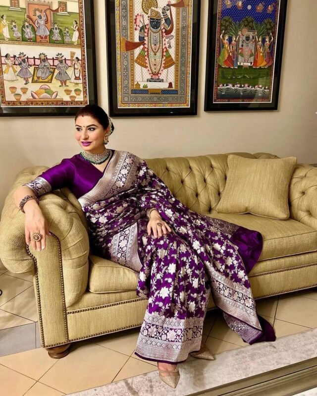 Purple Colour Banarasi Soft Silk Saree