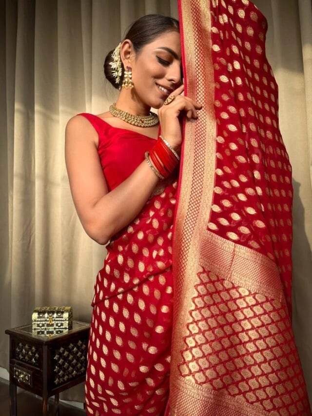 Red Colour Banarasi Soft Silk Saree