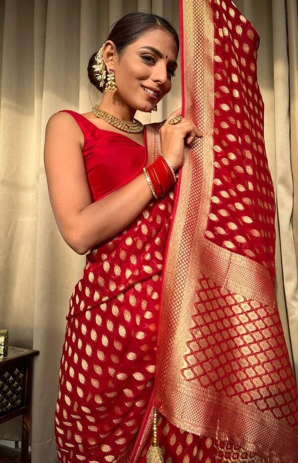 Red Colour Banarasi Soft Silk Saree