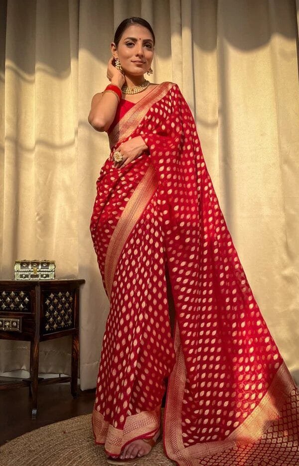 Red Colour Banarasi Soft Silk Saree