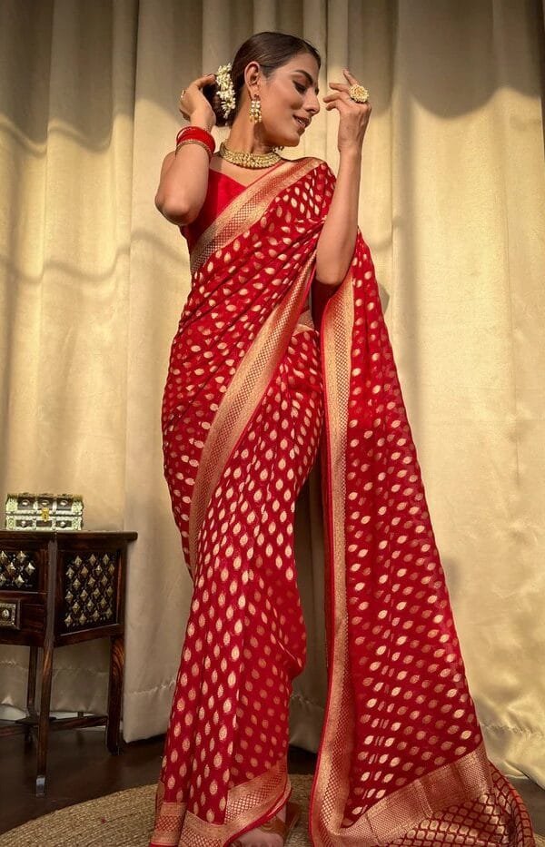 Red Colour Banarasi Soft Silk Saree