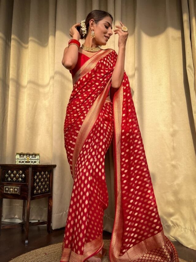 Red Colour Banarasi Soft Silk Saree