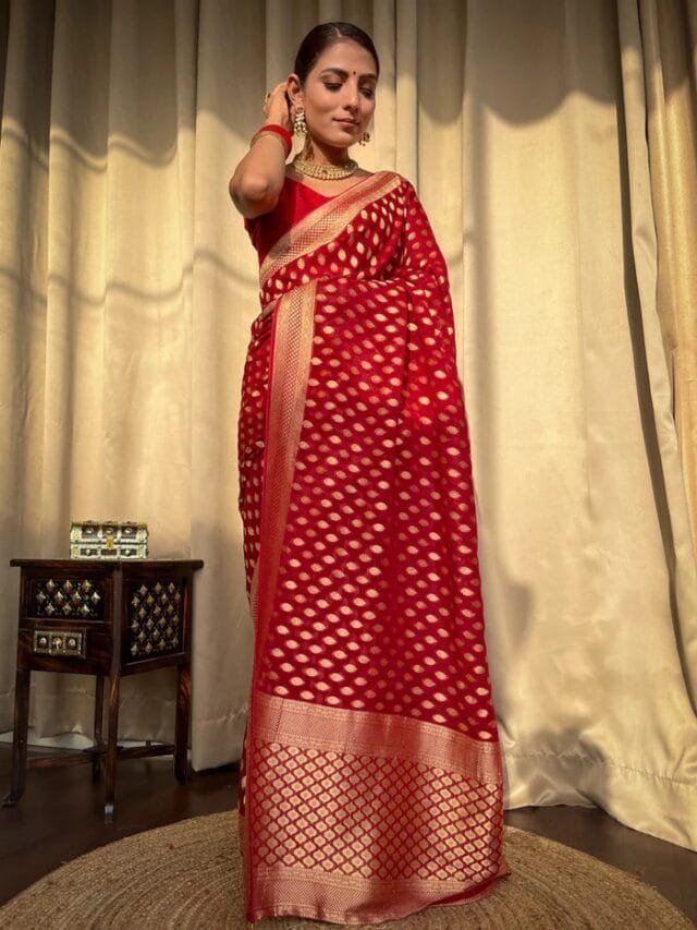 Red Colour Banarasi Soft Silk Saree