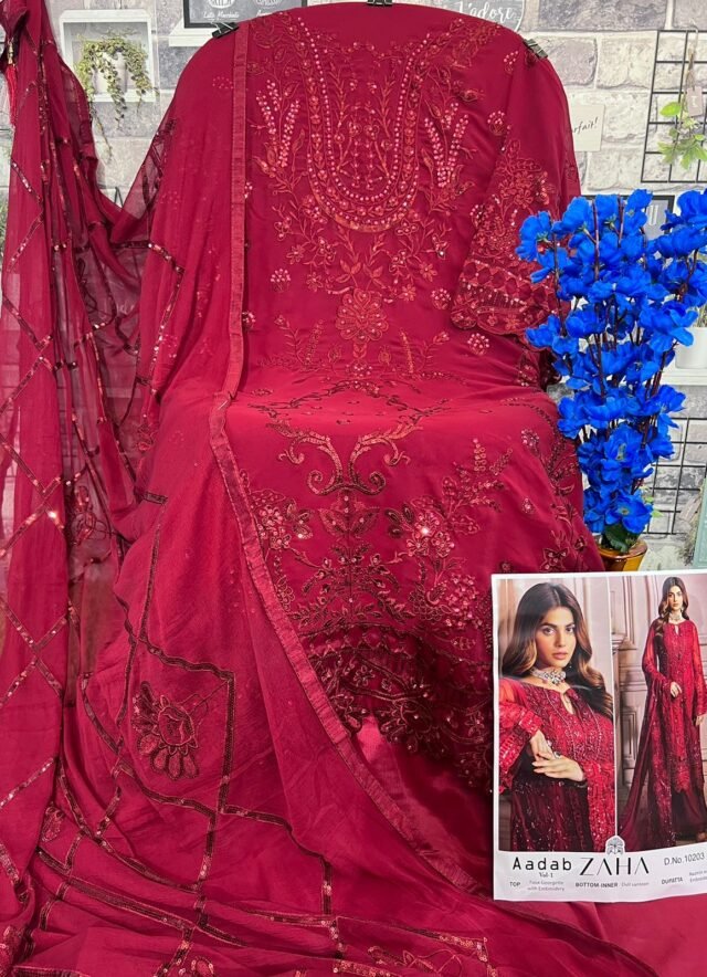 Red Colour GEORGETTE WITH HEAVY EMBROIDERED Suits