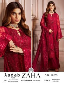 Red Colour GEORGETTE WITH HEAVY EMBROIDERED Suits