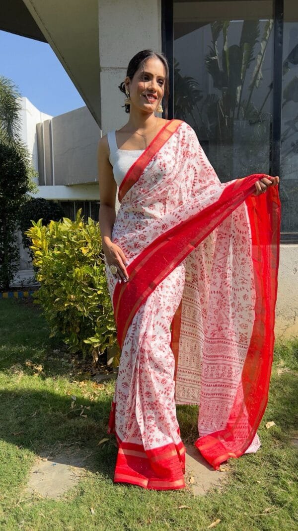 Red Colour New Kalamkari Print 1 Minute Ready To Wear Saree
