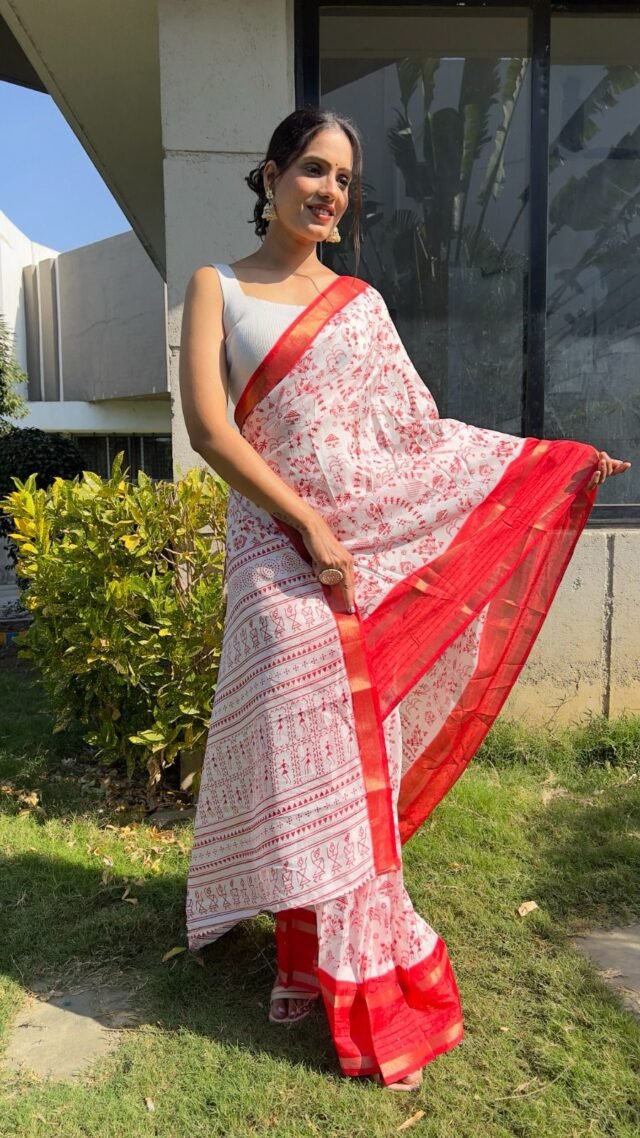 Red Colour New Kalamkari Print 1 Minute Ready To Wear Saree