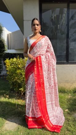 Red Colour New Kalamkari Print 1 Minute Ready To Wear Saree