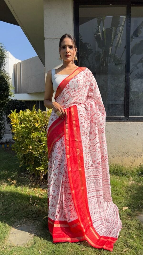 Red Colour New Kalamkari Print 1 Minute Ready To Wear Saree