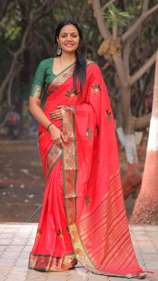 Red Colour Pure Mercerised Cotton Silk Saree