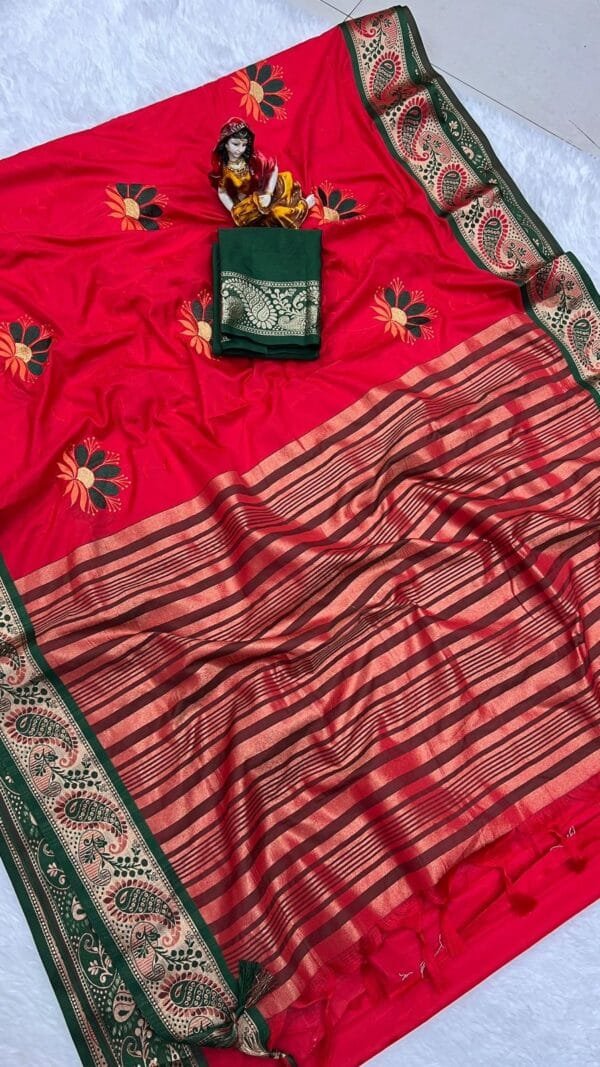 Red Colour Pure Mercerised Cotton Silk Saree