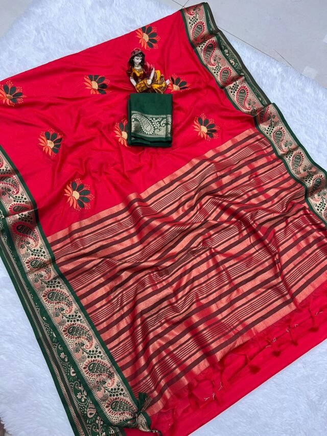 Red Colour Pure Mercerised Cotton Silk Saree
