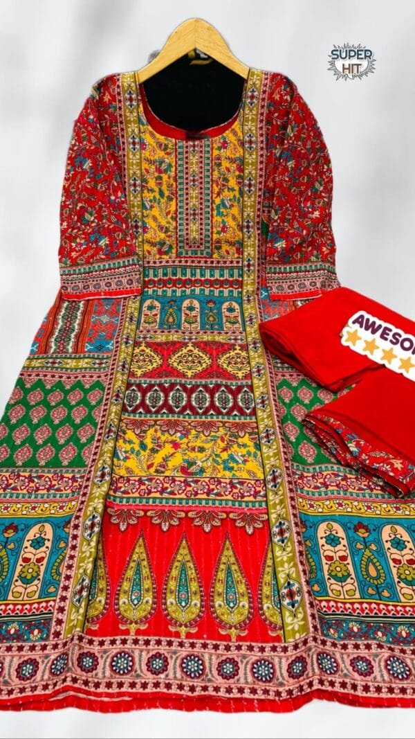 Red Colour printed Maslin with full Sequence Work kurta