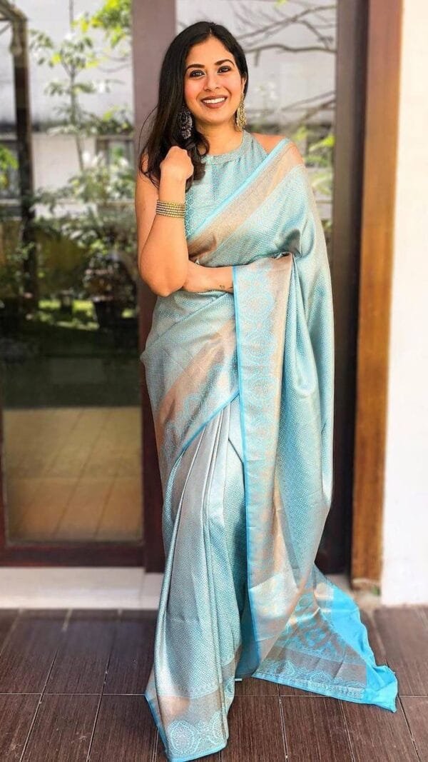 SKy Blue Colour Banarasi Soft Silk Saree