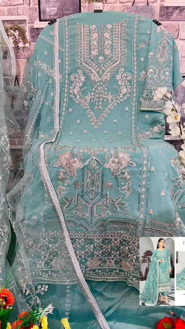 Sky Blue Colour Fox georgette Embroidered Suits