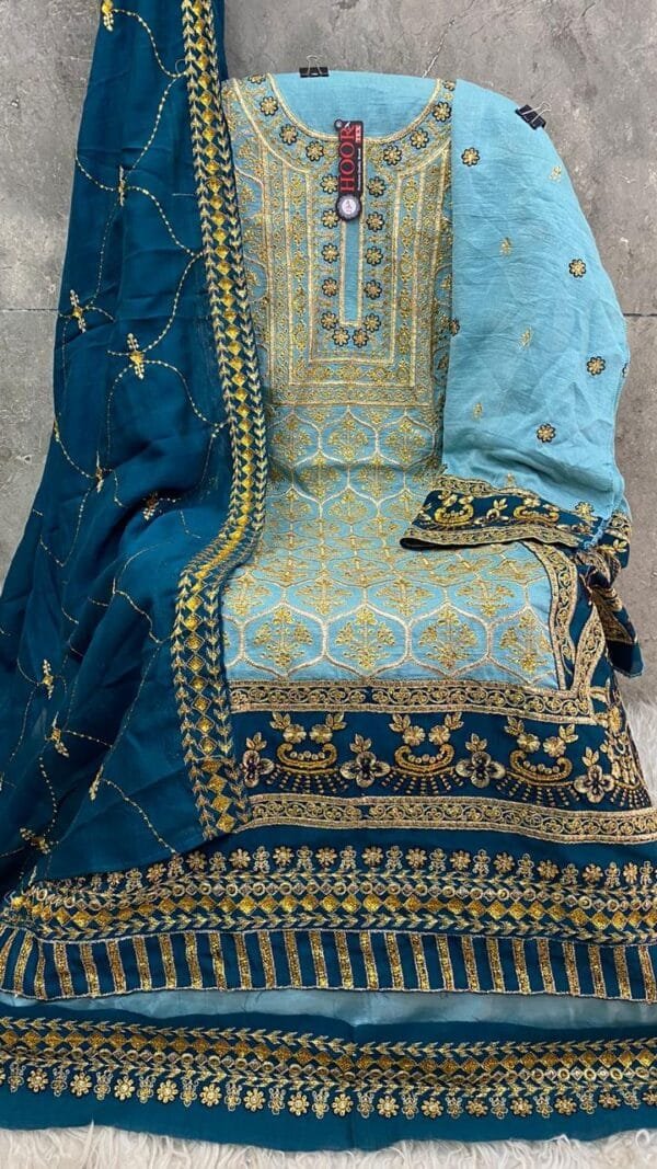 Sky Blue Colour Heavy chinon Suits