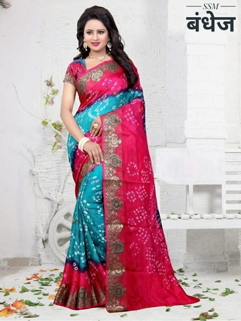 Sky Blue Colour New Bandhani Saree - SareesWala.com