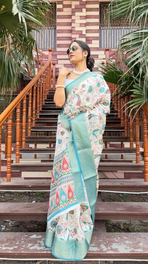 Sky Blue Colour New Designe Dola Silk Pure Zari Kanjivaram Patta Digital Print Saree