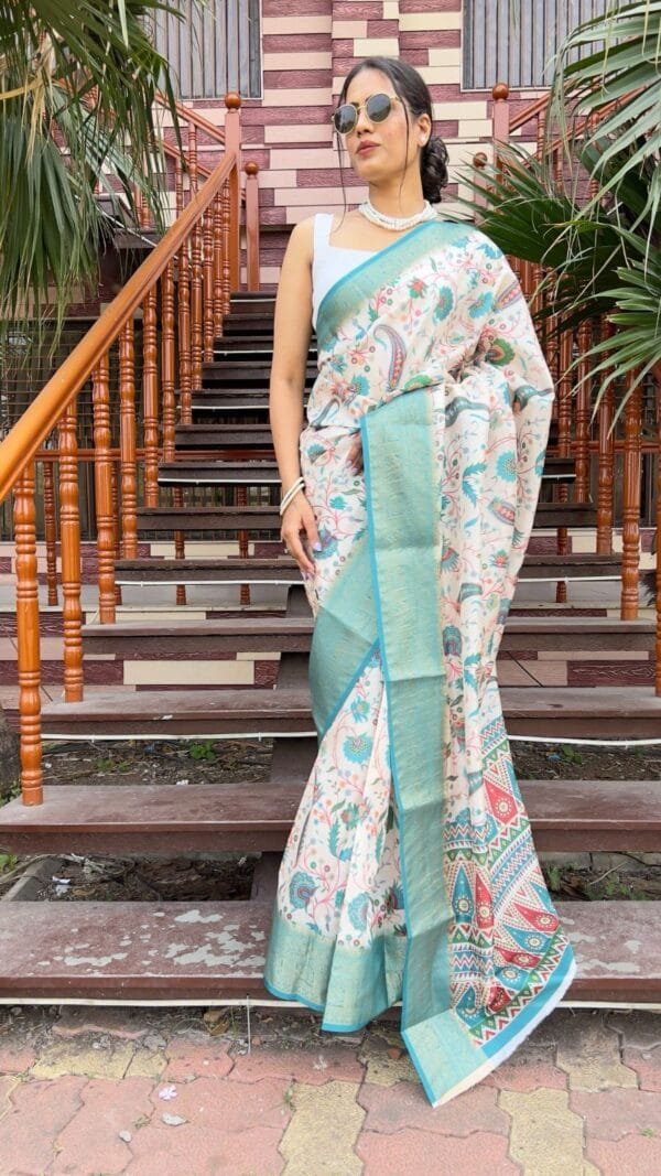 Sky Blue Colour New Designe Dola Silk Pure Zari Kanjivaram Patta Digital Print Saree