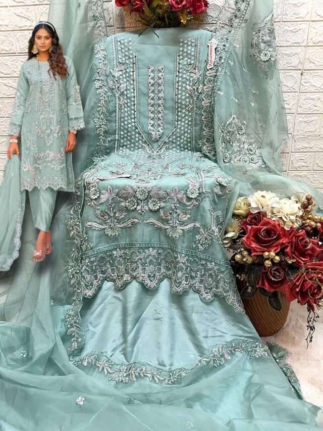 Sky Blue Colour ORGANZA EMBROIDERED Suits