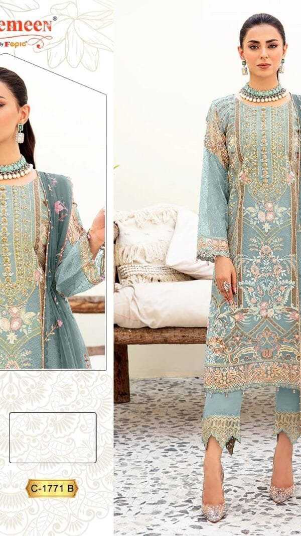 Sky Blue Colour ORGANZA EMBROIDERED Suits