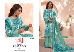 Sky Blue Colour Pure Cotton Print with heavy embroidery Suits
