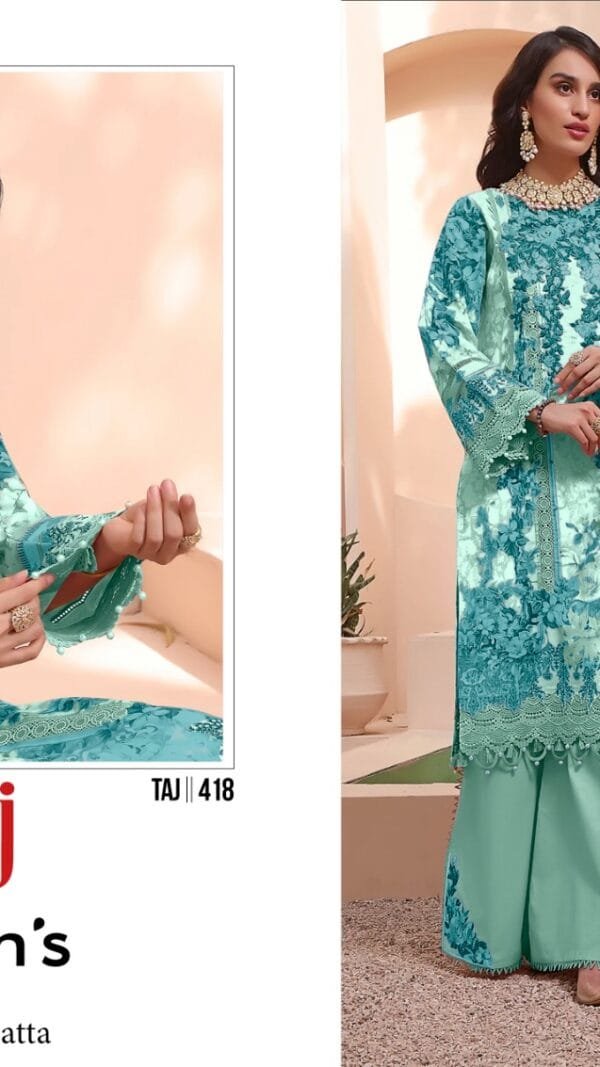 Sky Blue Colour Pure Cotton Print with heavy embroidery Suits