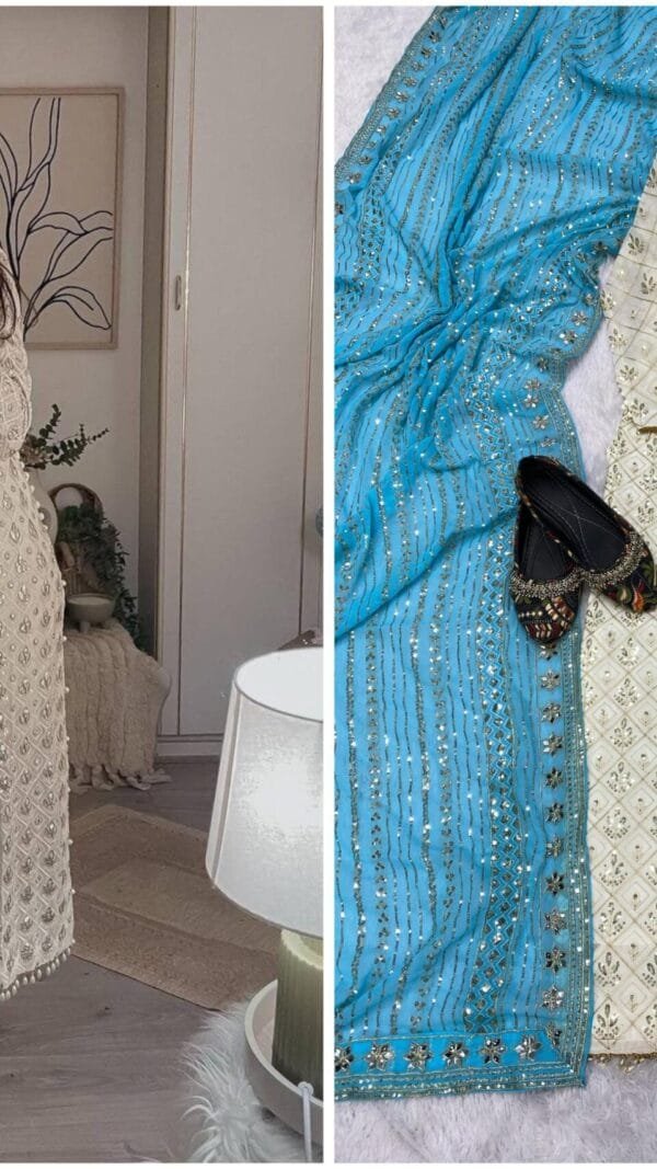 Sky Blue Colour Readymade Desirable Fancy Faux Georgette Suits