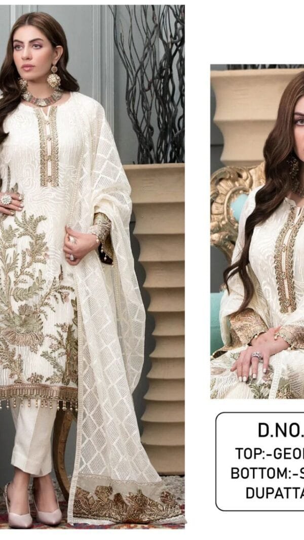 White Colour Georgette With Sequence Embroidery & Diamond Work Suits