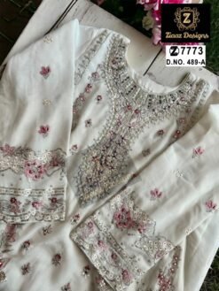 White Colour Georgette shaded very heavy embroidered Suits
