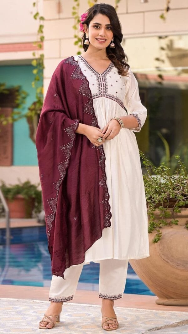 White Colour Roman Silk With Innar Kurtis