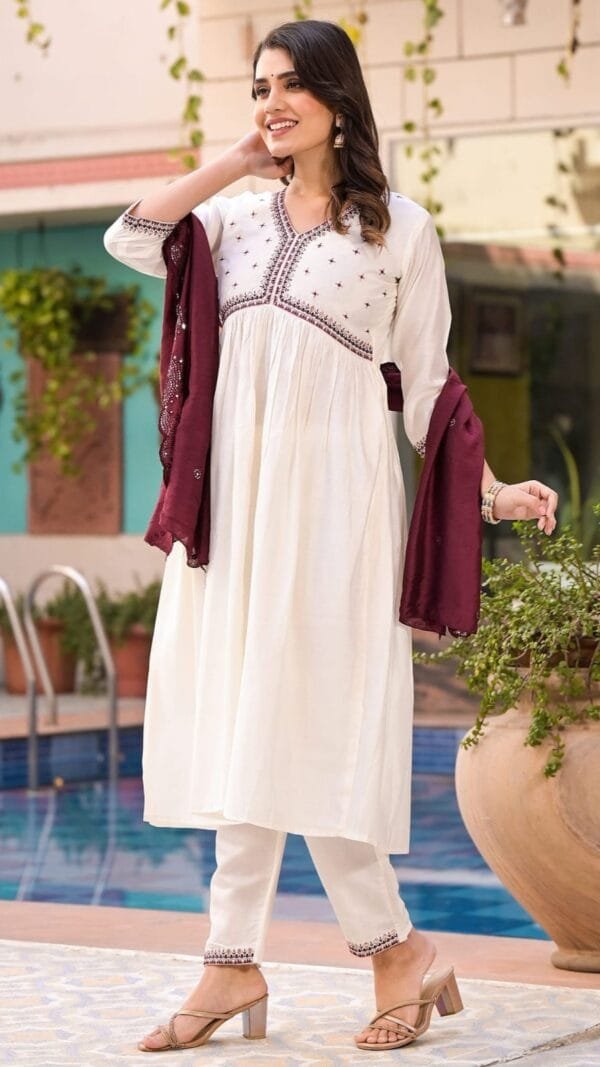 White Colour Roman Silk With Innar Kurtis