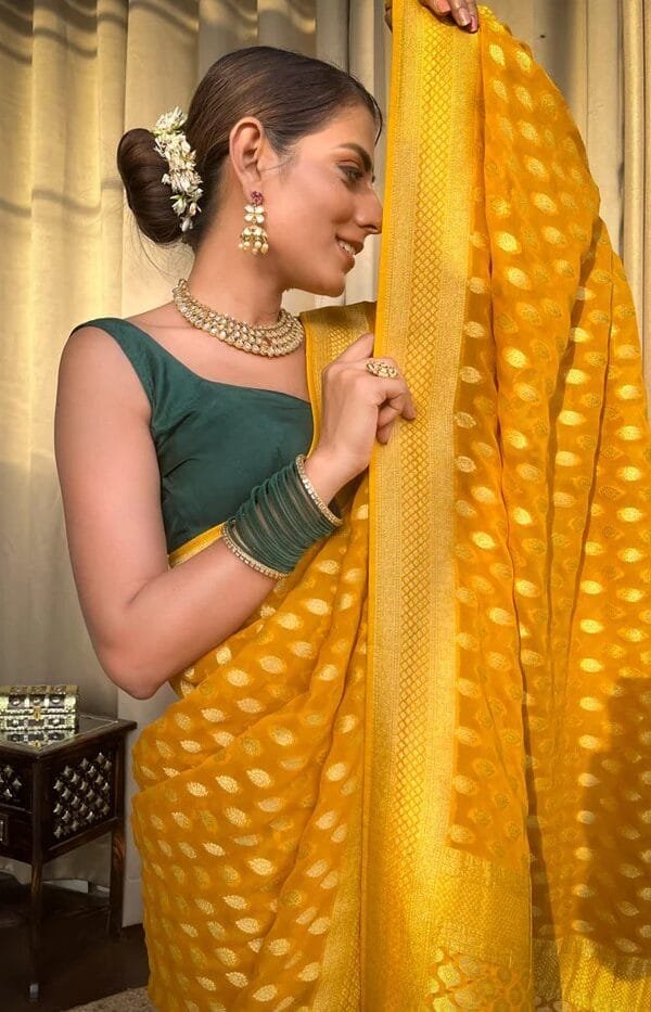 Yellow Colour Banarasi Soft Silk Saree