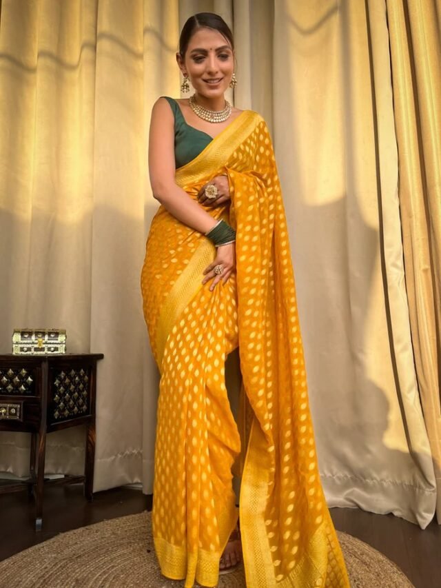 Yellow Colour Banarasi Soft Silk Saree