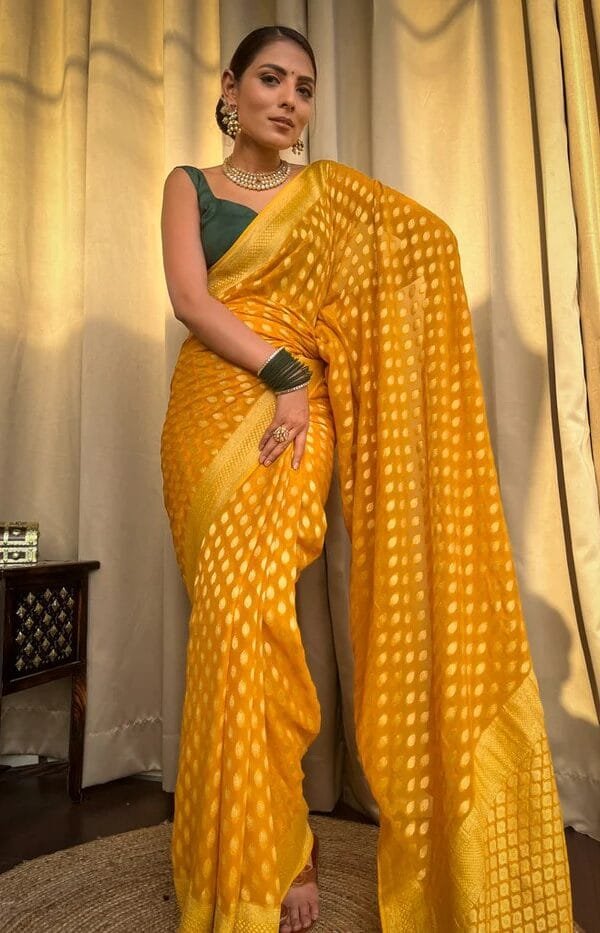Yellow Colour Banarasi Soft Silk Saree