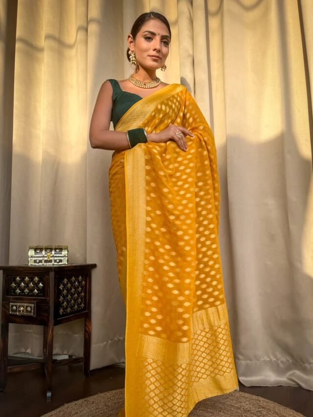 Yellow Colour Banarasi Soft Silk Saree