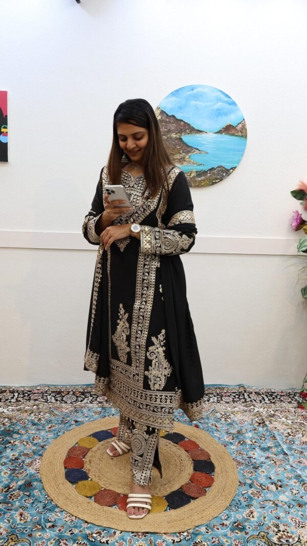 Black Colour Chinon Silk Party Top Pent & Dupatta