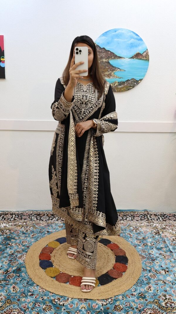 Black Colour Chinon Silk Party Top Pent & Dupatta
