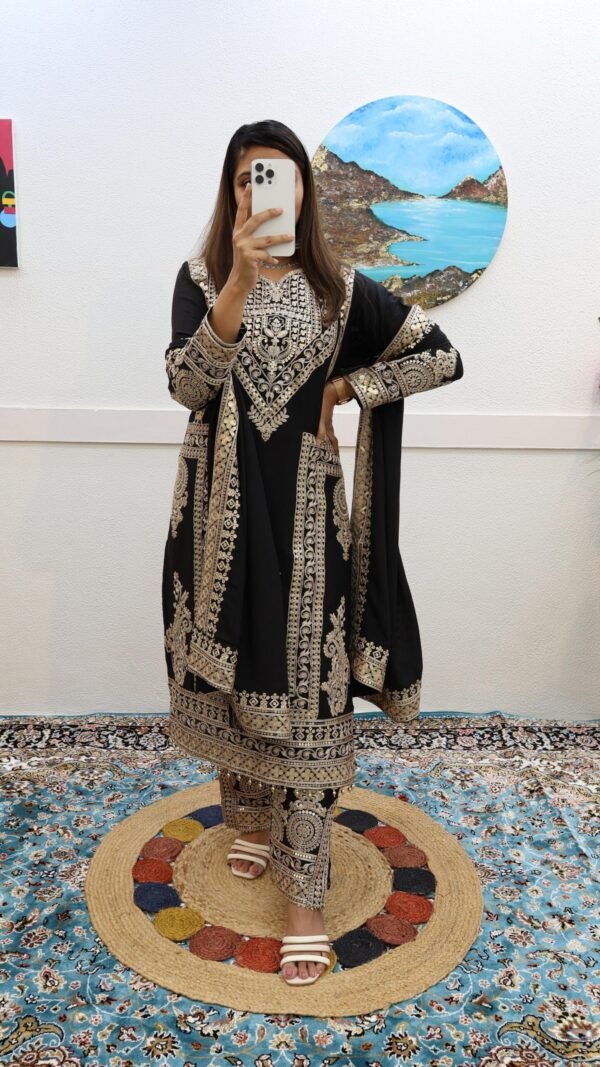 Black Colour Chinon Silk Party Top Pent & Dupatta
