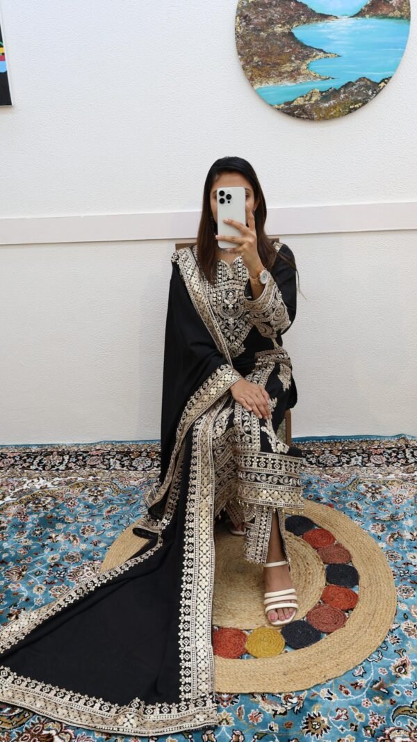 Black Colour Chinon Silk Party Top Pent & Dupatta