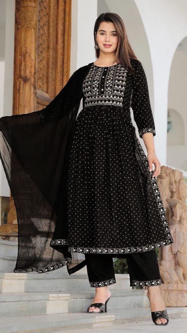 Black Colour New Reyon beautiful suit