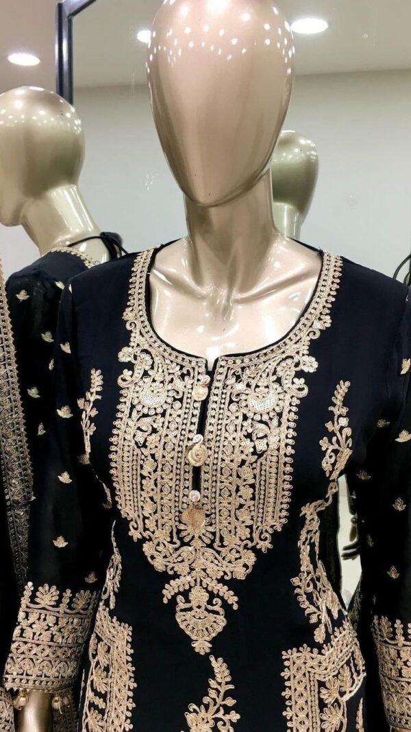 Black Colour Pur Chinon Silk With Embroidery Suit
