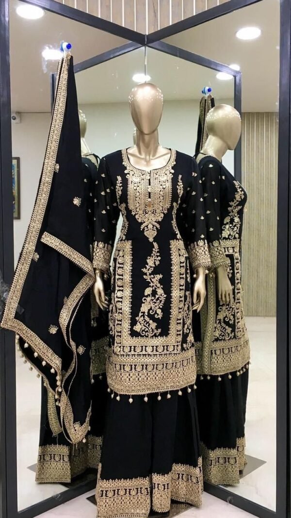 Black Colour Pur Chinon Silk With Embroidery Suit