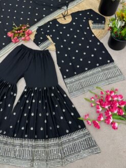 Black Colour Pure Chinnon Silk With Heavy Embroidery Suit